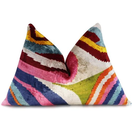 Colorful Silk Velvet Throw Pillow - 16x24 Inches, Naturally Dyed, Decorative Cushion with Down Feather Fill