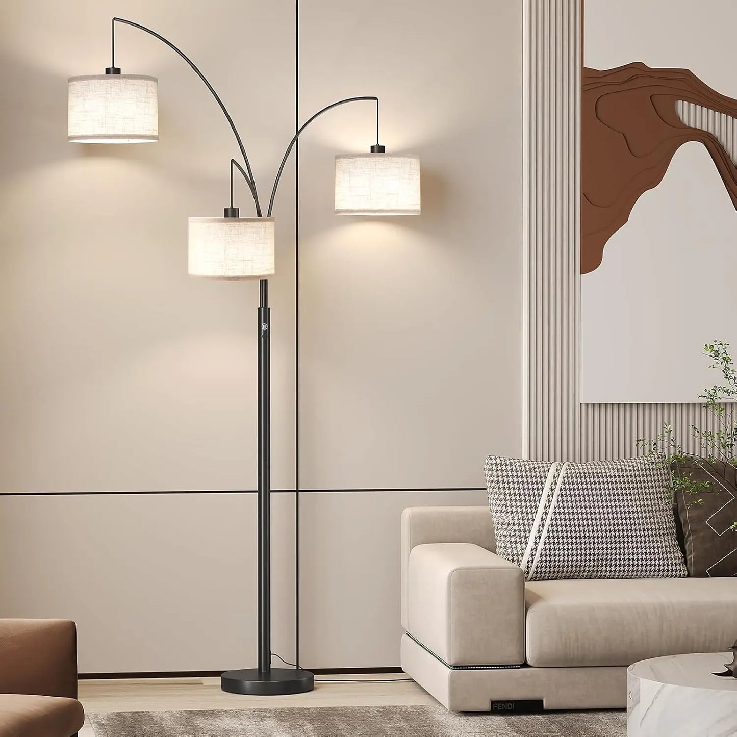 Three Light Arc Floor Lamp with Rotatable Shades for Living Room