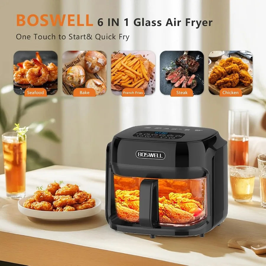 Glass Air Fryer 7.5QT with Transparent Fry Bowl for Easy Monitoring Advanced Circulating Heating Technology for Even Cooking Pr