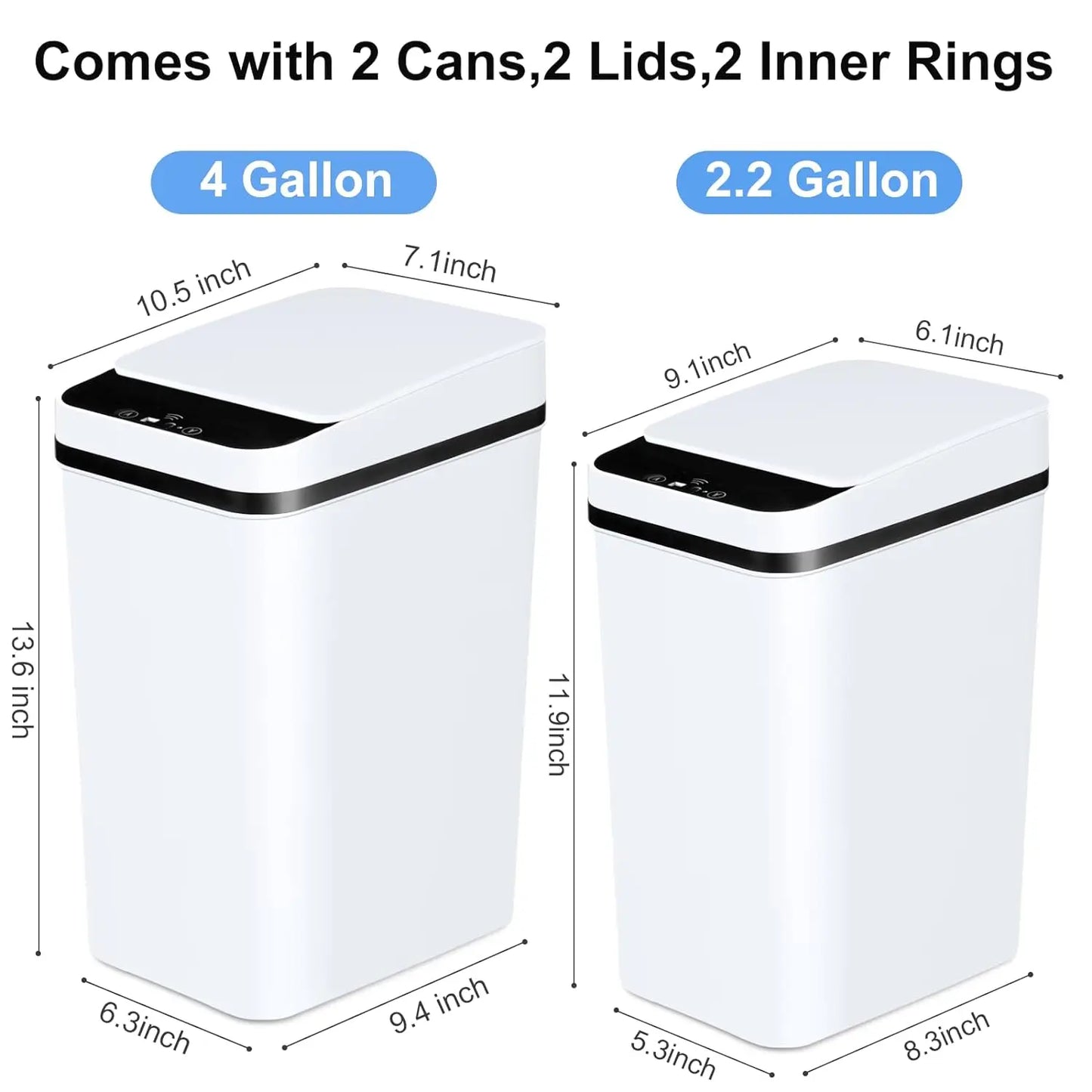 NONECN 2 Pack Bathroom Automatic Touchless Trash Can With Lid