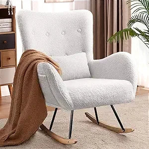 RBXC Teddy Upholstered Nursing Rocking Chair Glider With High Back