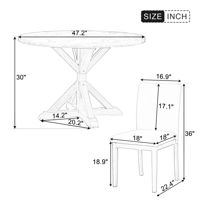 Classic 5 Piece Dining Set With Round Table And Chairs