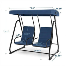 2 Person Outdoor Swing Chair Adjustable Canopy, Heavy Duty Porch Glider, Removable Cushions, Patio Swing For Garden Poolside
