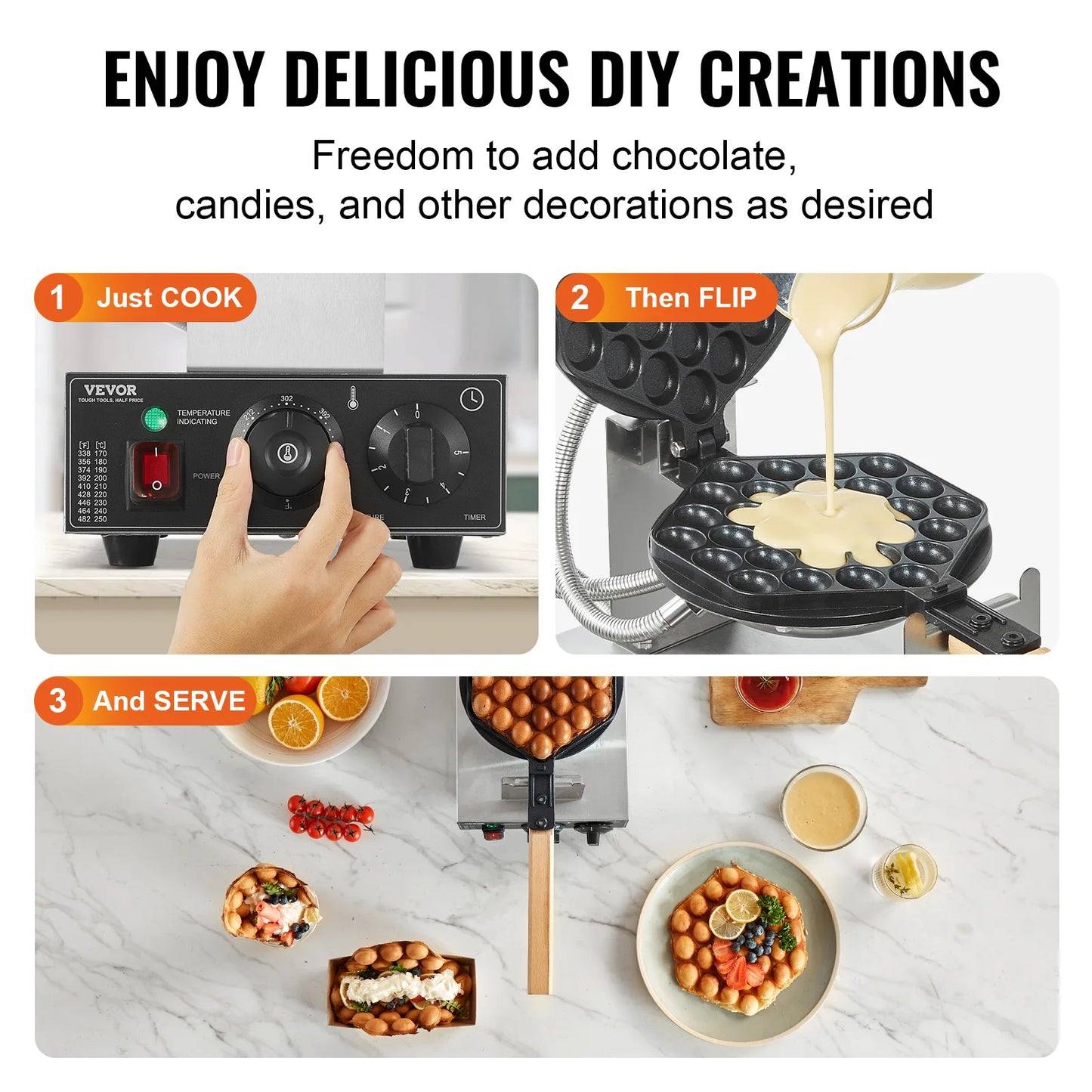 Vevor SucceBuy Commercial Egg Bubble Waffle Maker 1400W