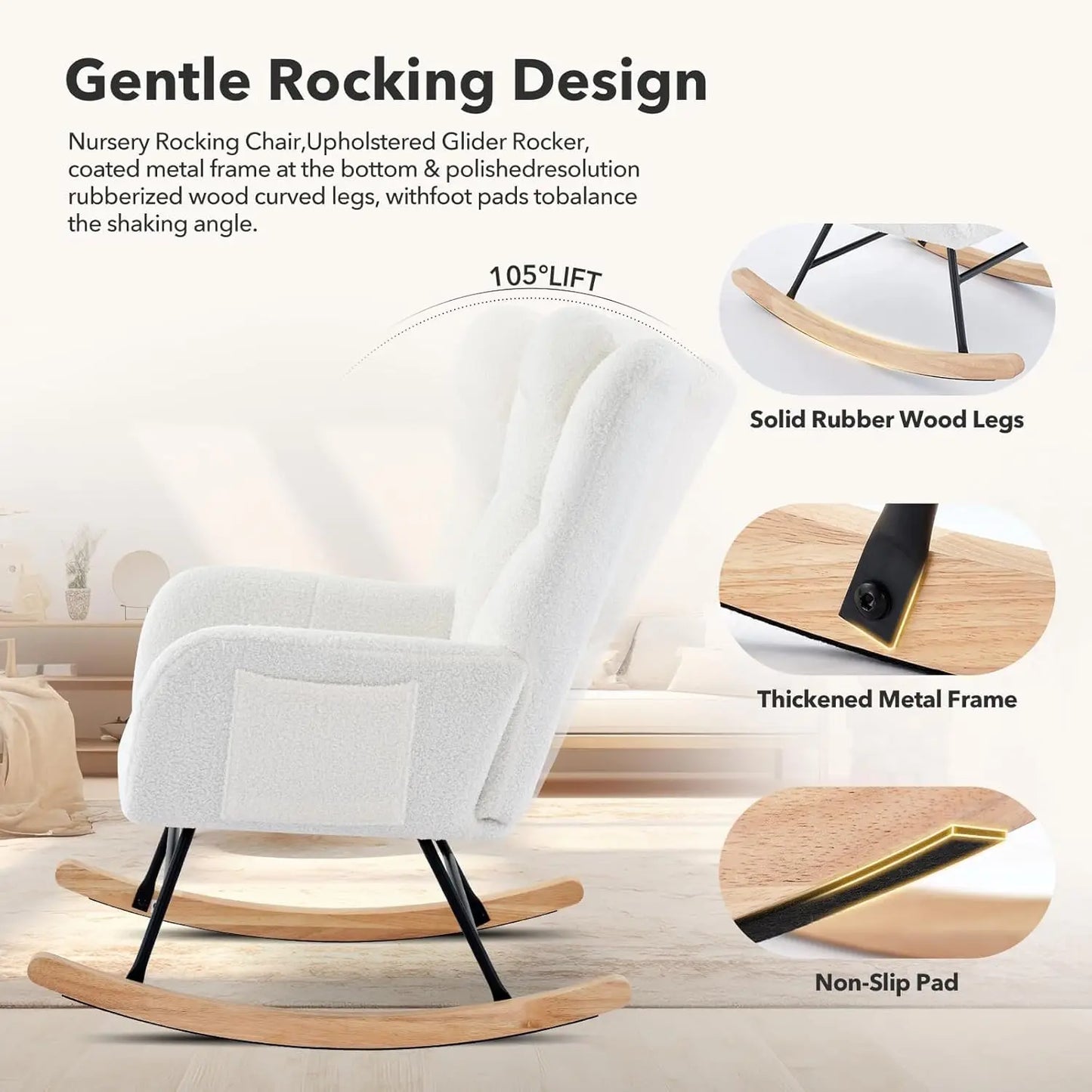 Studyset Modern Nursery Rocking Chair With Side Pocket