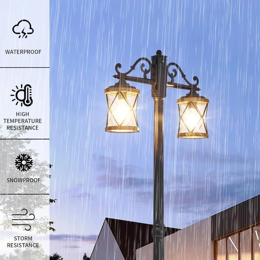 Dusk to Outdoor Lamp Post Lights with Outlet,Double-armhouse Street Light ixture,Black Pole Exterior Lights, Waterproo Lantern O