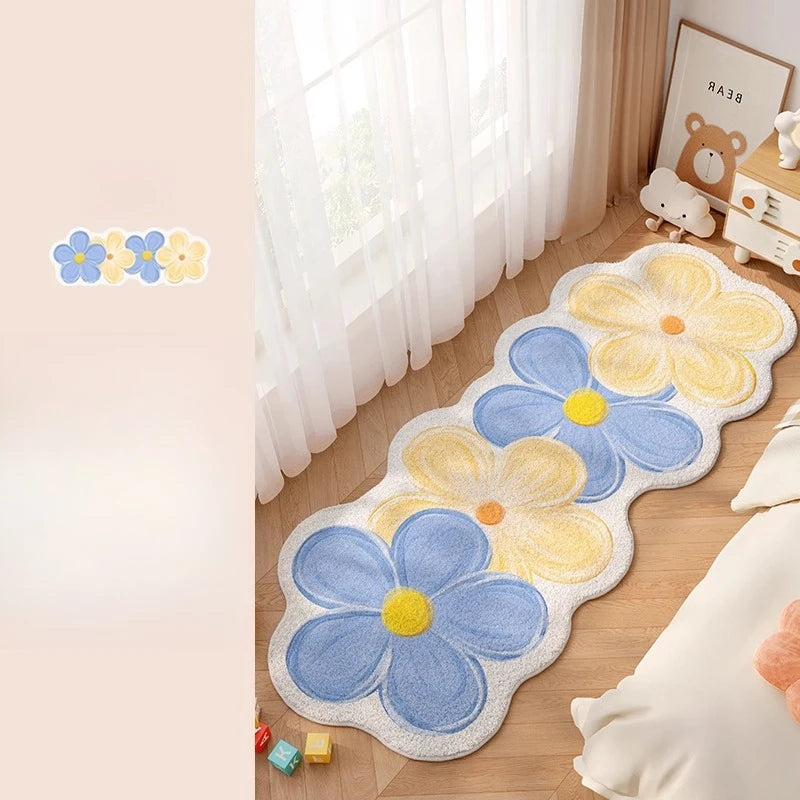 Flower Pattern Bedroom Decor Dopamine Carpet Thick Plush Carpets for Living Room Fluffy Soft Bedside Floor Mat Home Washable Rug