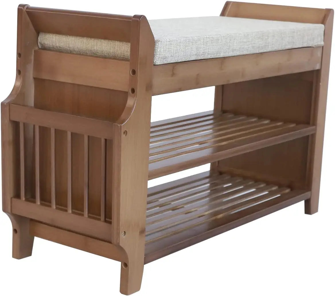 Bymaocar 2 Tier Shoe Rack Bench With Entryway Storage Basket