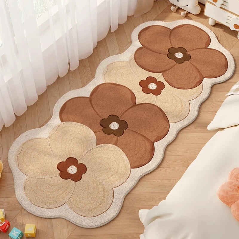 Flower Pattern Bedroom Decor Dopamine Carpet Thick Plush Carpets for Living Room Fluffy Soft Bedside Floor Mat Home Washable Rug