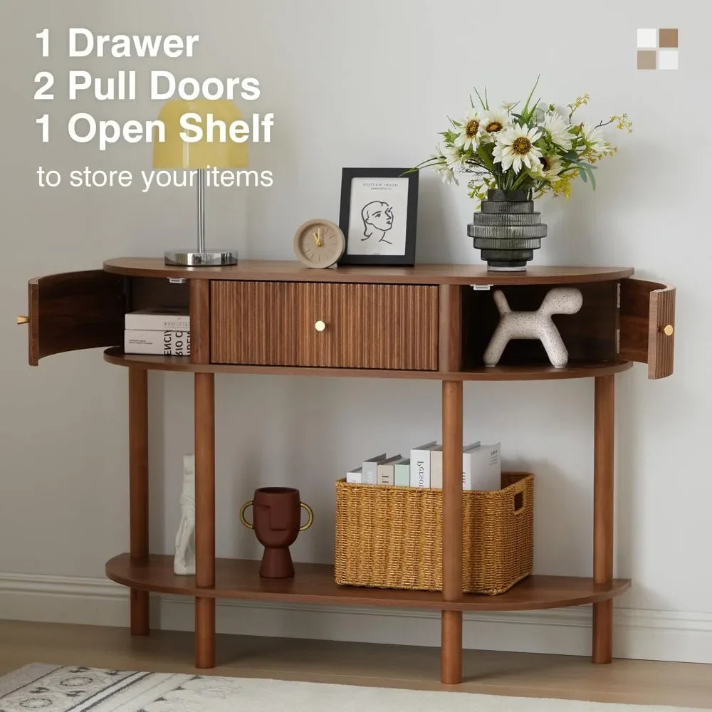 Modern Fluted Half Moon Console Table With Storage