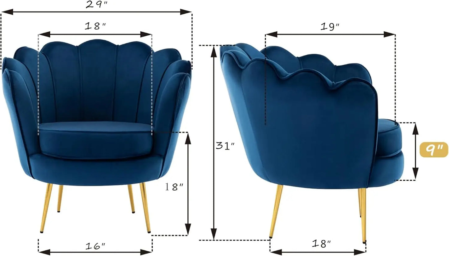 Mid Century Modern Upholstered Accent Chair,Retro Leisure Velvet Single Sofa with Golden Metal Legs for Living Room/Bedroom