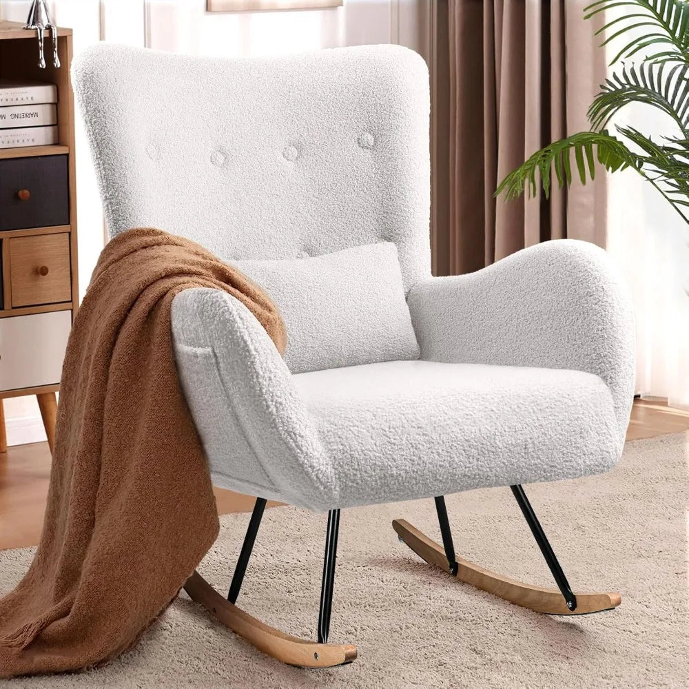 RBXC Teddy Upholstered Nursing Rocking Chair Glider With High Back