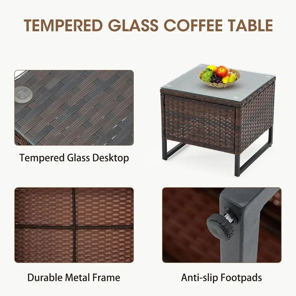 5-Piece Patio Set With Swivel Glider Chairs Glass Side Table