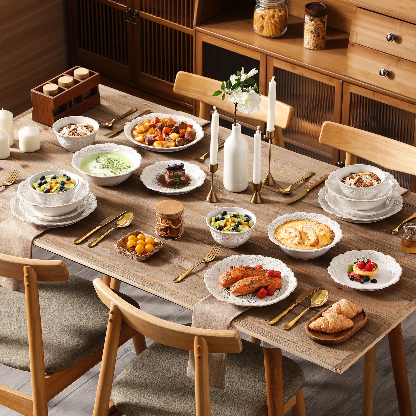 MALACASA Stoneware Dinnerware Set Relief 16 And 32 Piece With Plates Bowls