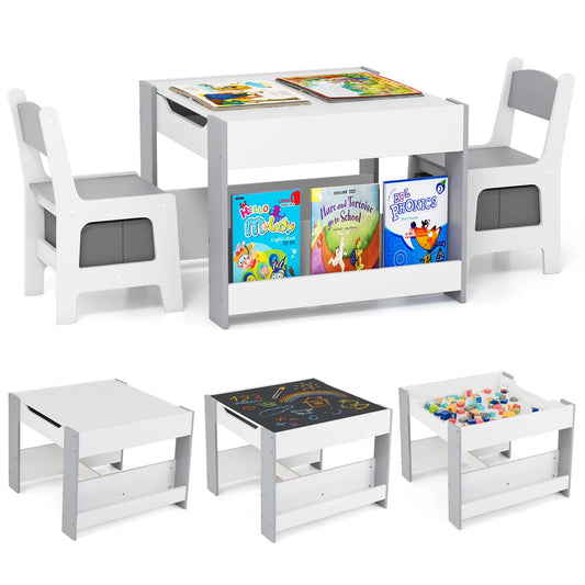 HOMASIS 4-In-1 Kids Table And Chair Set With Side Bookshelves