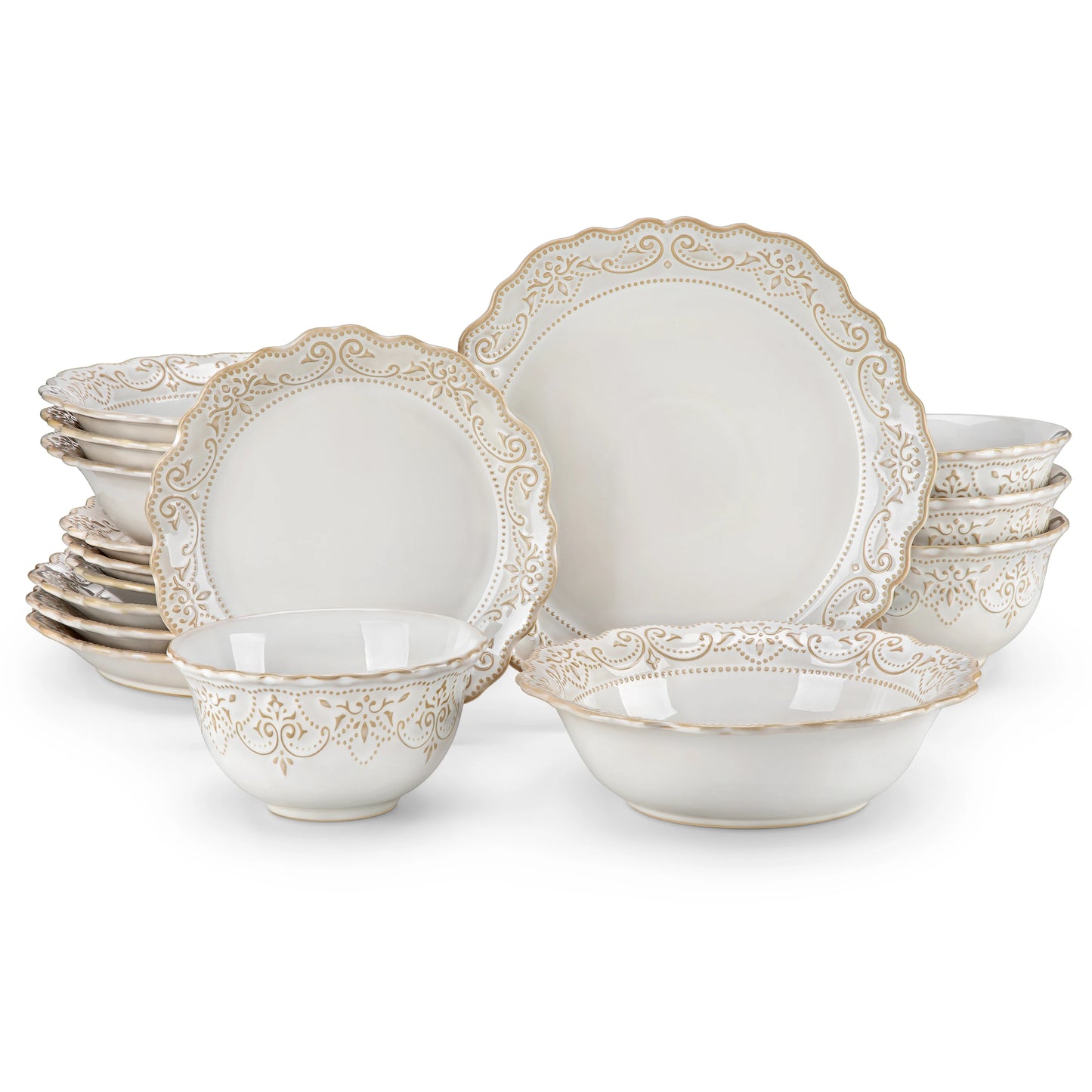 MALACASA Stoneware Dinnerware Set Relief 16 And 32 Piece With Plates Bowls