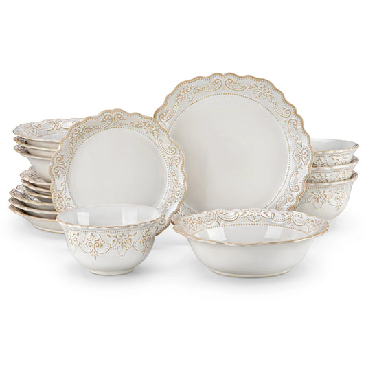 MALACASA Stoneware Dinnerware Set Relief 16 And 32 Piece With Plates Bowls