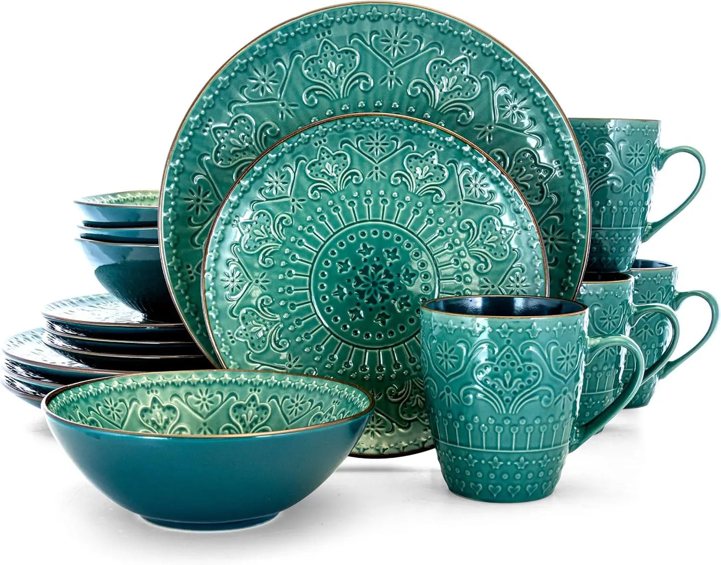 Sea Foam Mosaic 16 Piece Stoneware Dinnerware Set For Four