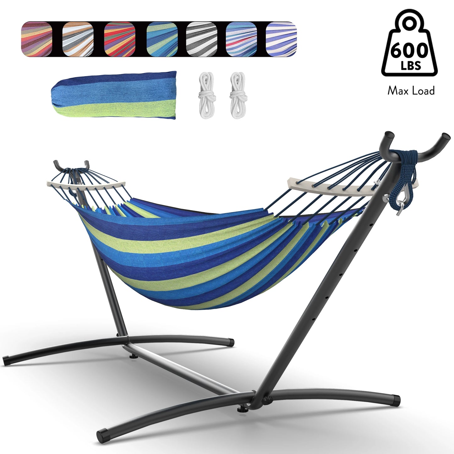 Relaxing hammock on beach with sunset background blue color