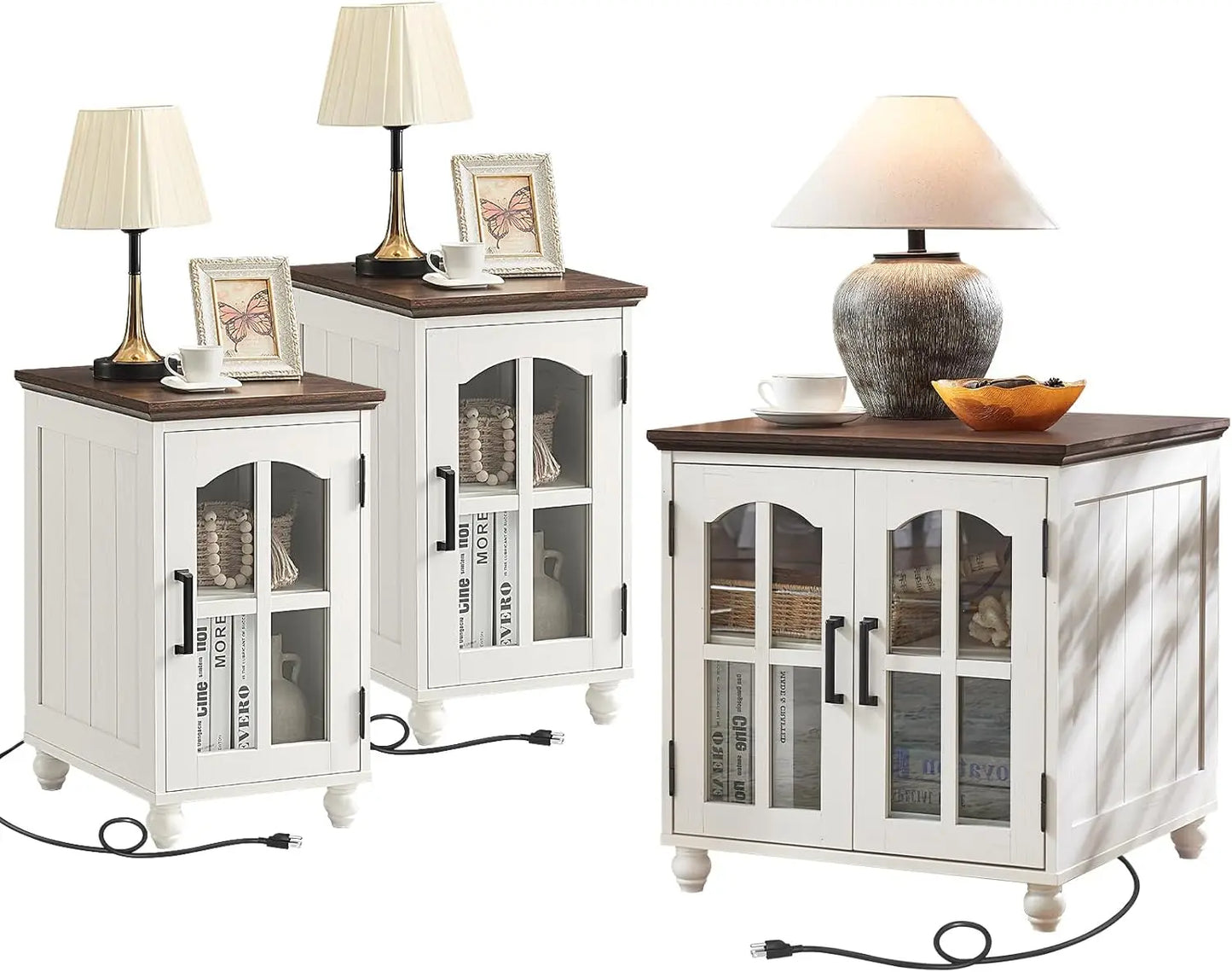 Farmhouse End Table Set of 3 , 18'' Narrow Side Table and 24" Large Sofa Side Table, Wood Night Stand Bedside Table