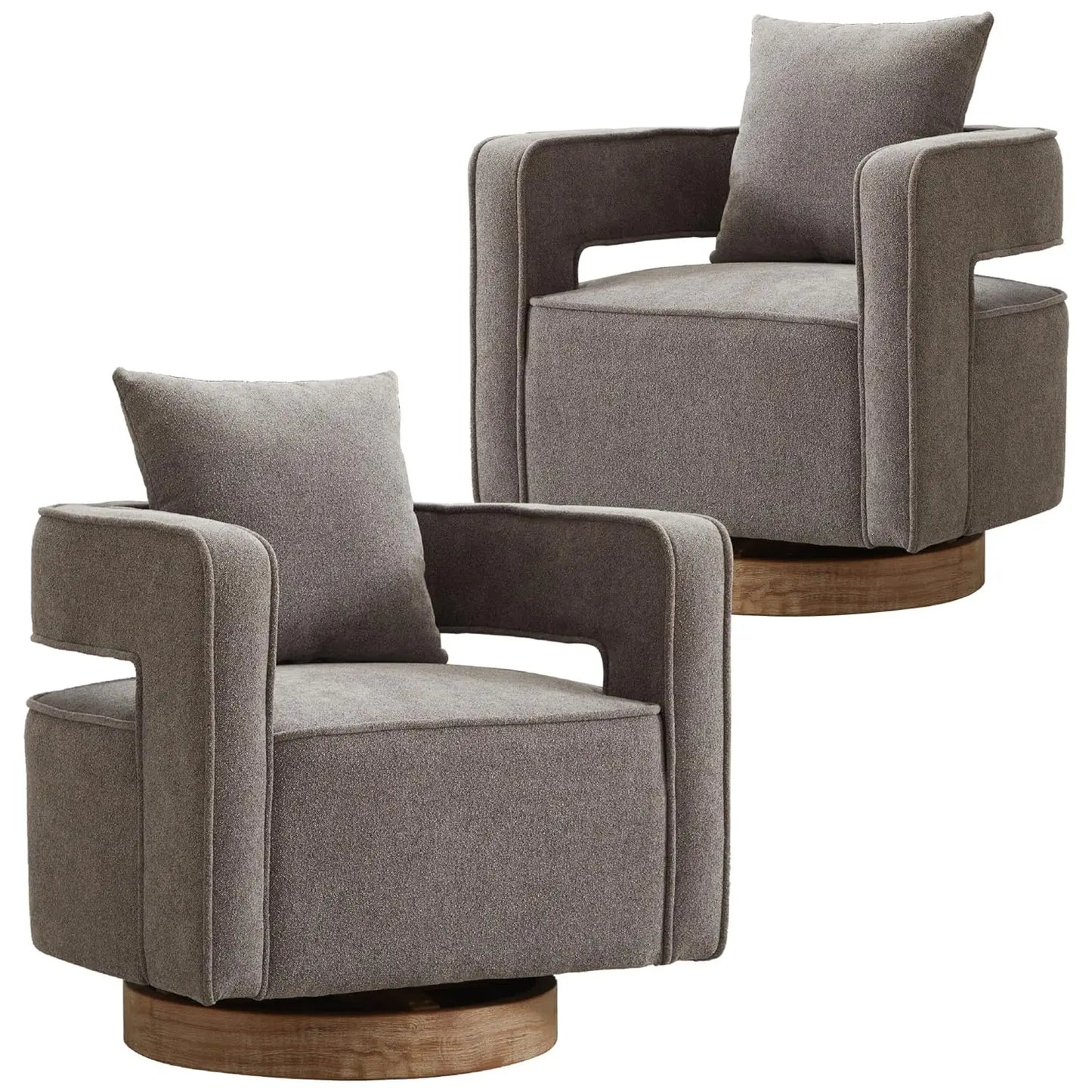 Upholstered Swivel Accent Chair Set Of 2 Linen Open Back Barrel Chair Pillow