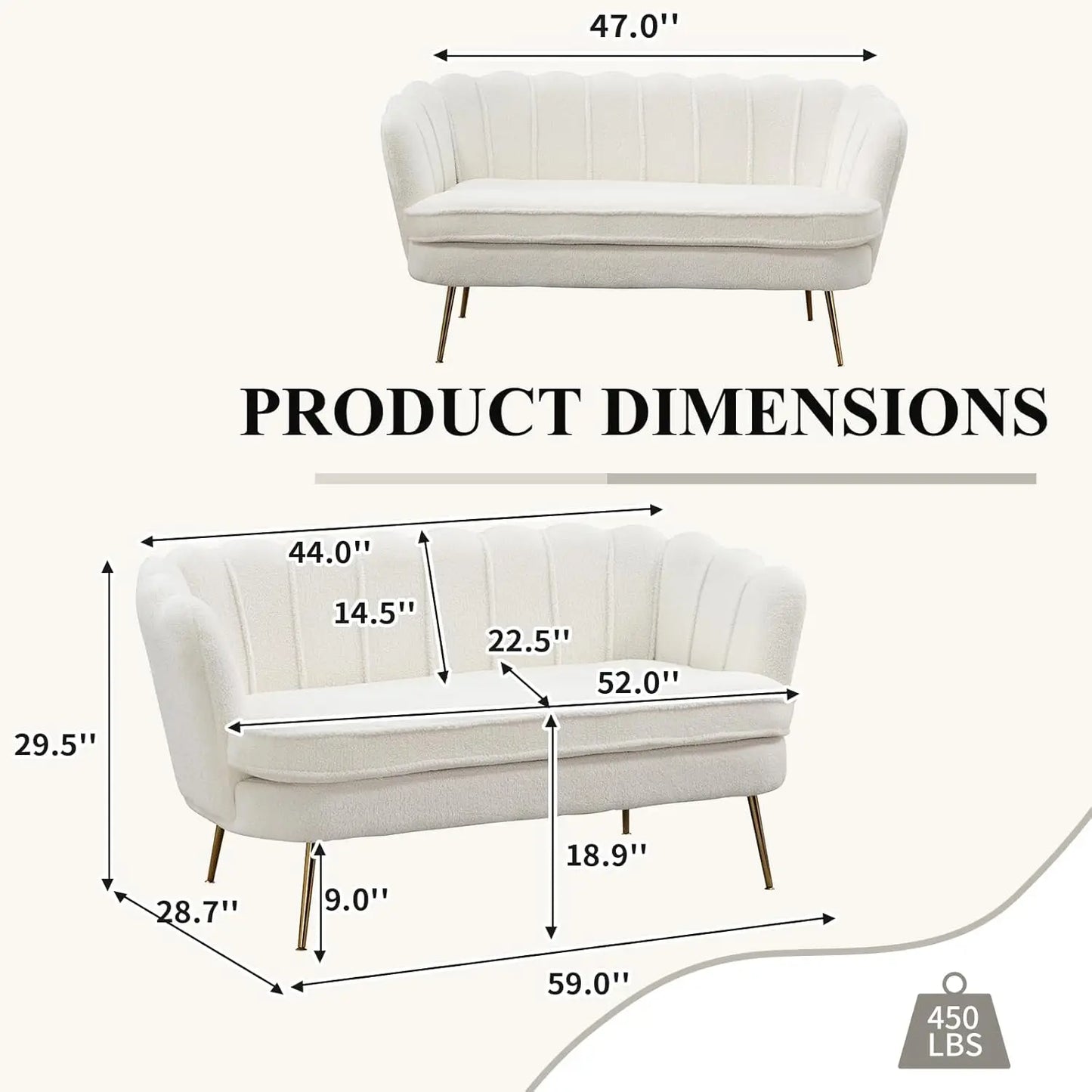Chenille Upholstered Loveseat With Gold Metal Legs Petal Design