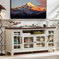 Large Sideboard Buffet Cabinet with Storage, Vintage White Farmhouse 60" Wide Credenza Accent Cabinets with Glass, Customized