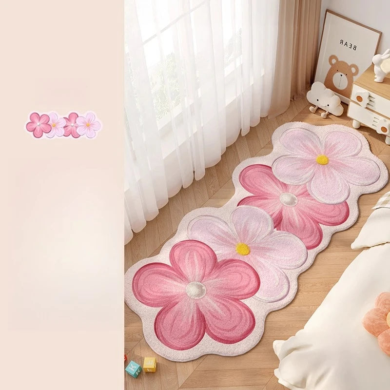 Flower Pattern Bedroom Decor Dopamine Carpet Thick Plush Carpets for Living Room Fluffy Soft Bedside Floor Mat Home Washable Rug