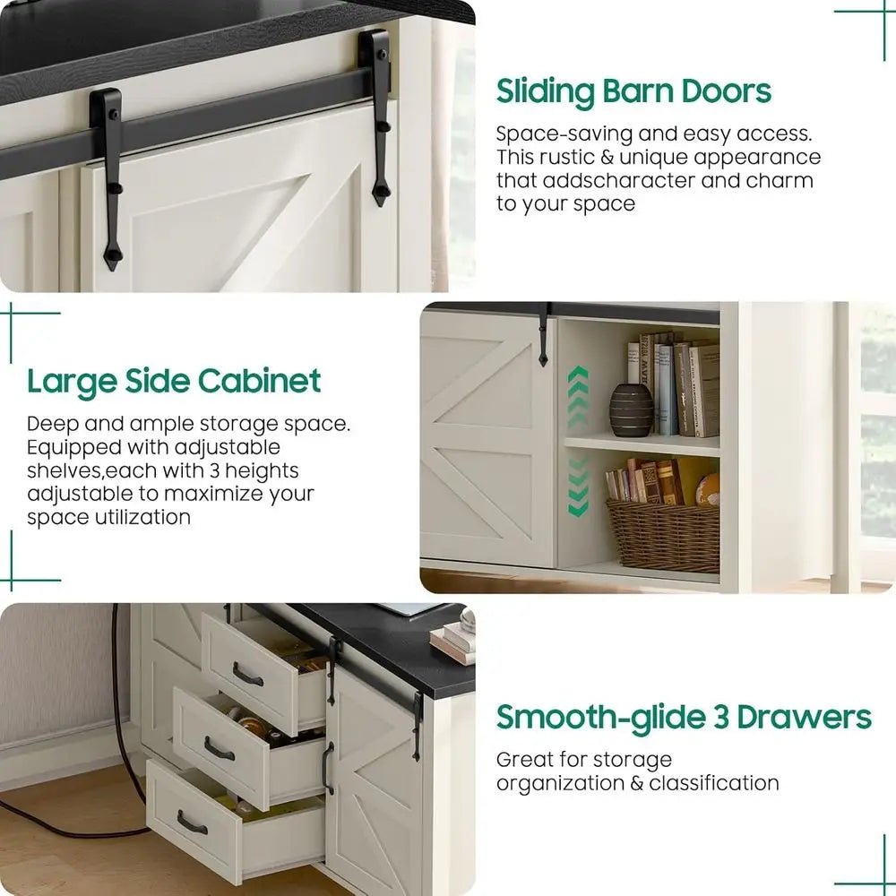 Executive L Shaped Office Desk with Drawers, Farmhouse Corner Desk for Home Office with Storage Cabinet, Computer Desk with Char