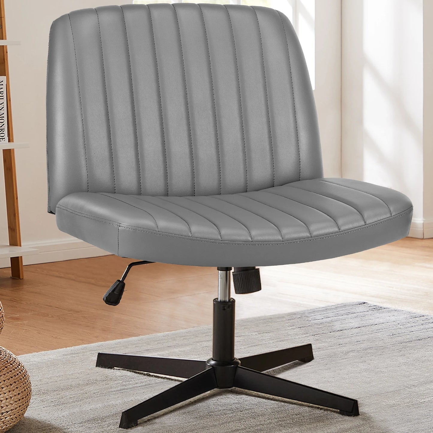 JHK Cross Legged Office Rocking Chair Armless Desk Swivel Fabric