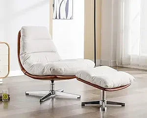 RBXC Modern Swivel Accent Chair With Ottoman Set Linen Upholstered