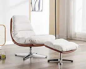 RBXC Modern Swivel Accent Chair With Ottoman Set Linen Upholstered