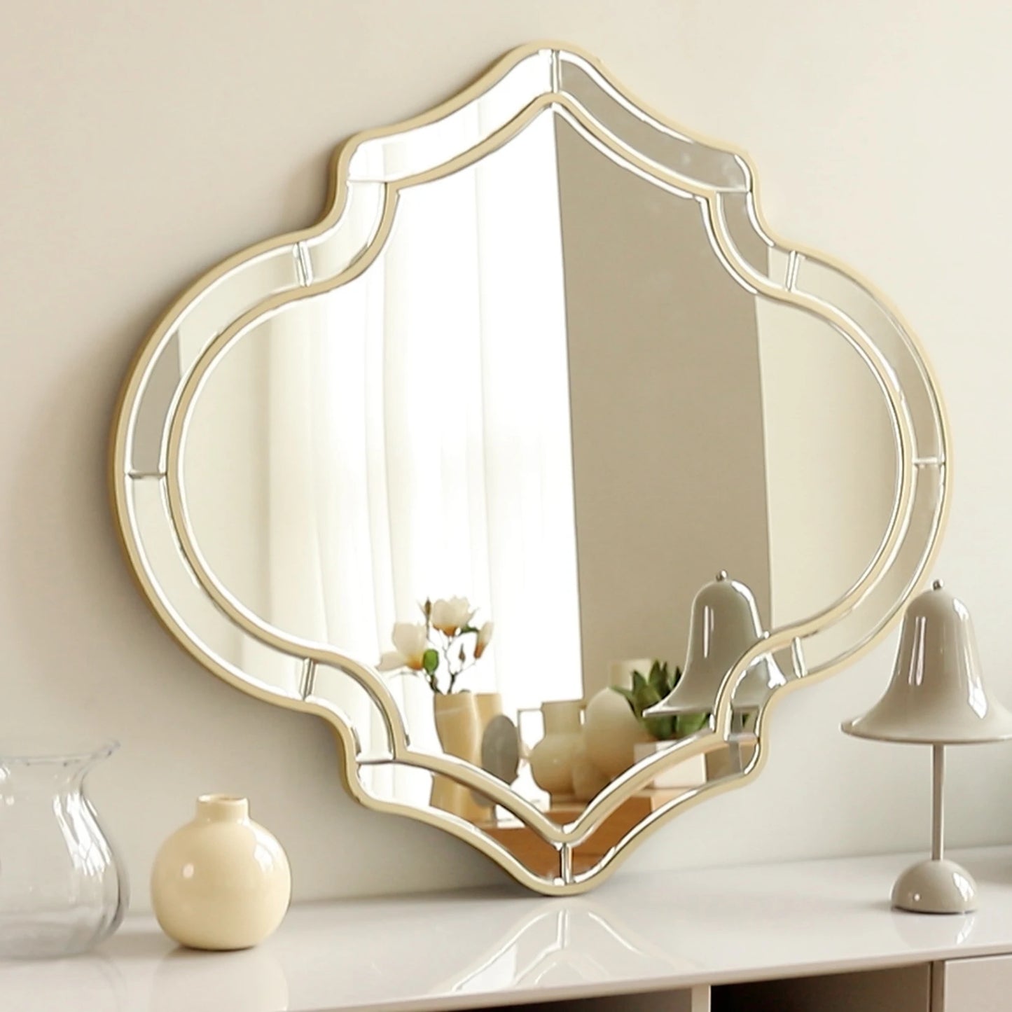 Golden Rim Framed Wall Mirror for Living Room Decor Elegant