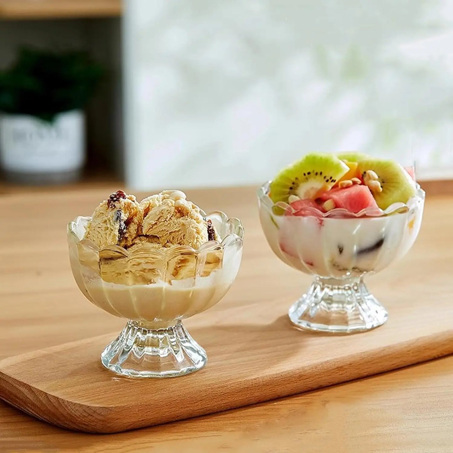 Vintage Glass Dessert Bowls, 5oz Ice Cream Cups for Sundae, Fruit, Pudding & Small Snacks (Set of 6)