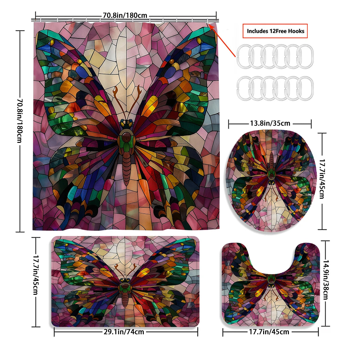 Home Decor Glass Butterfly Shower Curtain