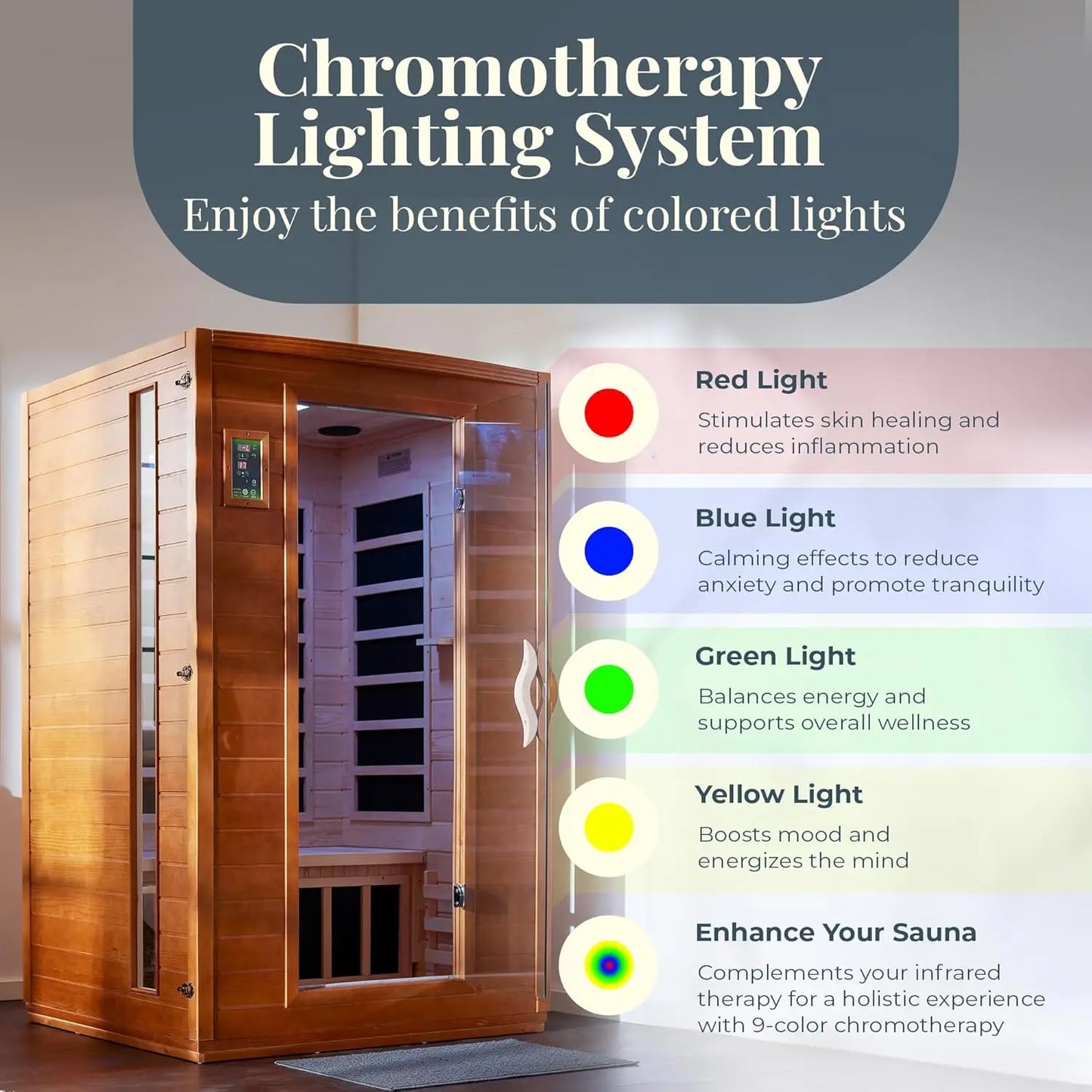 2-Person Low EMF Infrared Sauna With Red Light Bluetooth Speakers