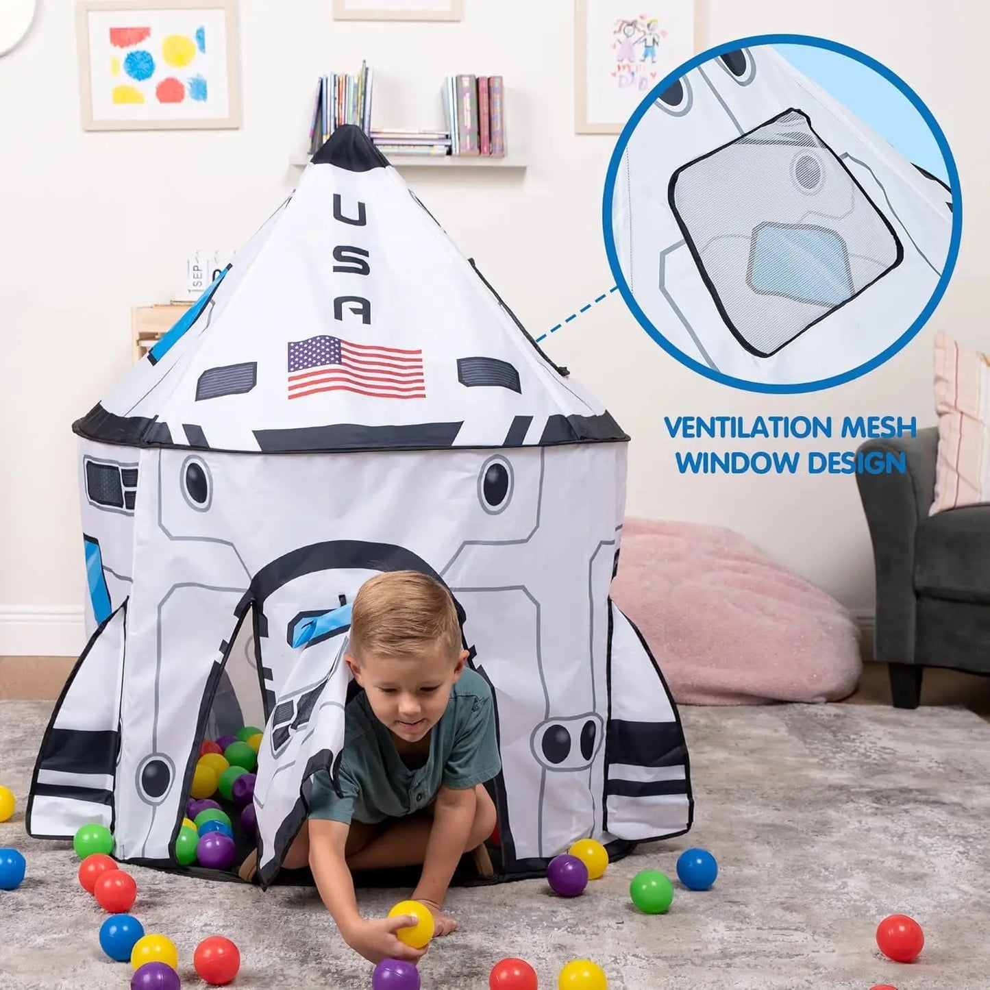 Joyfy Rocket Ship Play Tent For Kids Indoor Outdoor