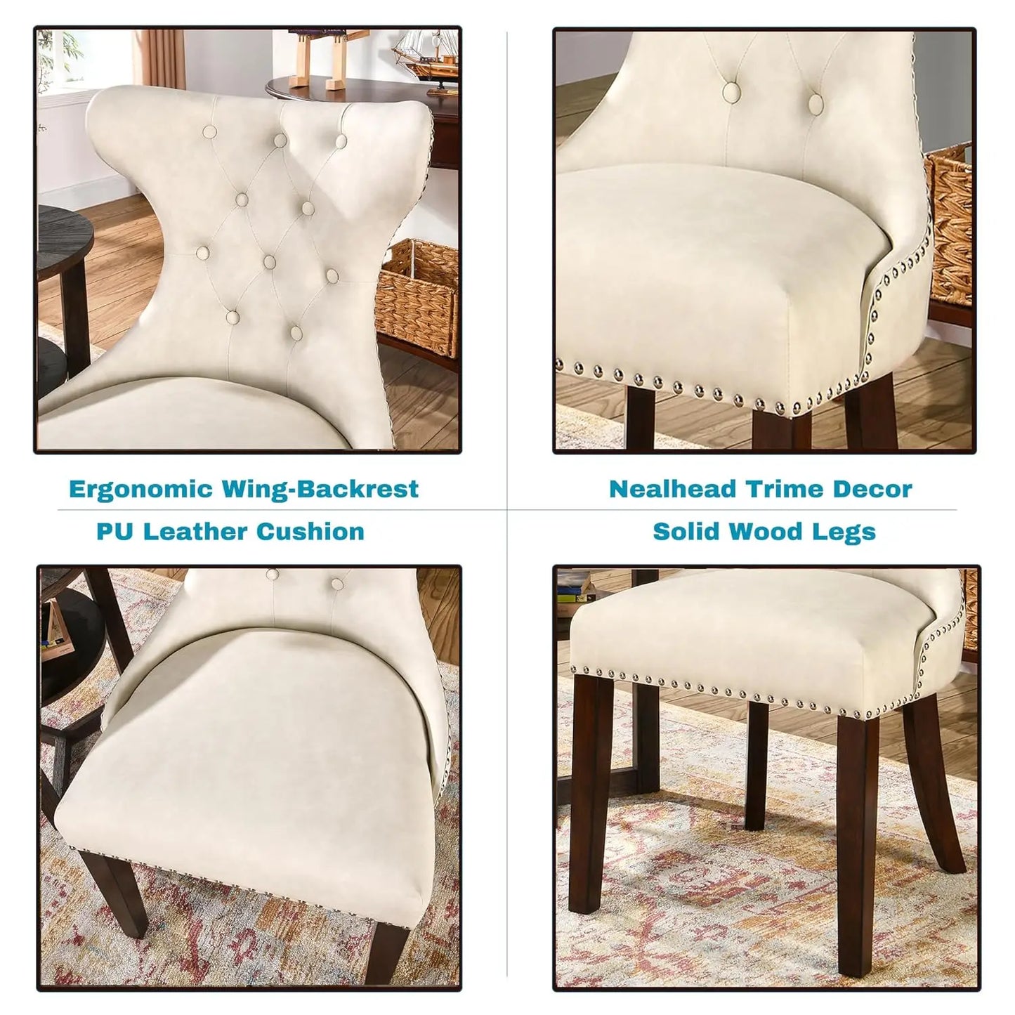 Upholstered Modern Dining Chairs Set of 2, High-end Button-Tufted Leather Dining Room Chairs with Nailhead Trim,, Customized