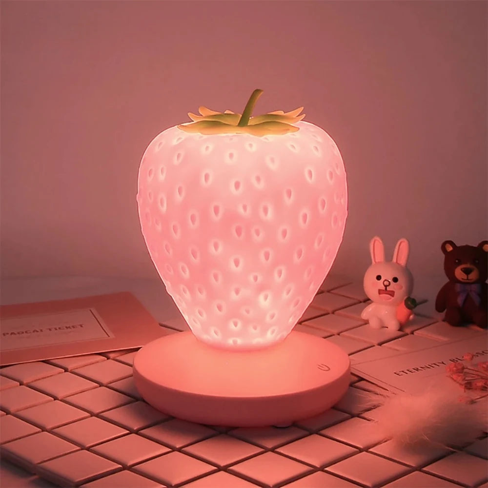 Led Strawberry Lamp Silicone Touch Sensor Usb Rechargeable Dimmable Light