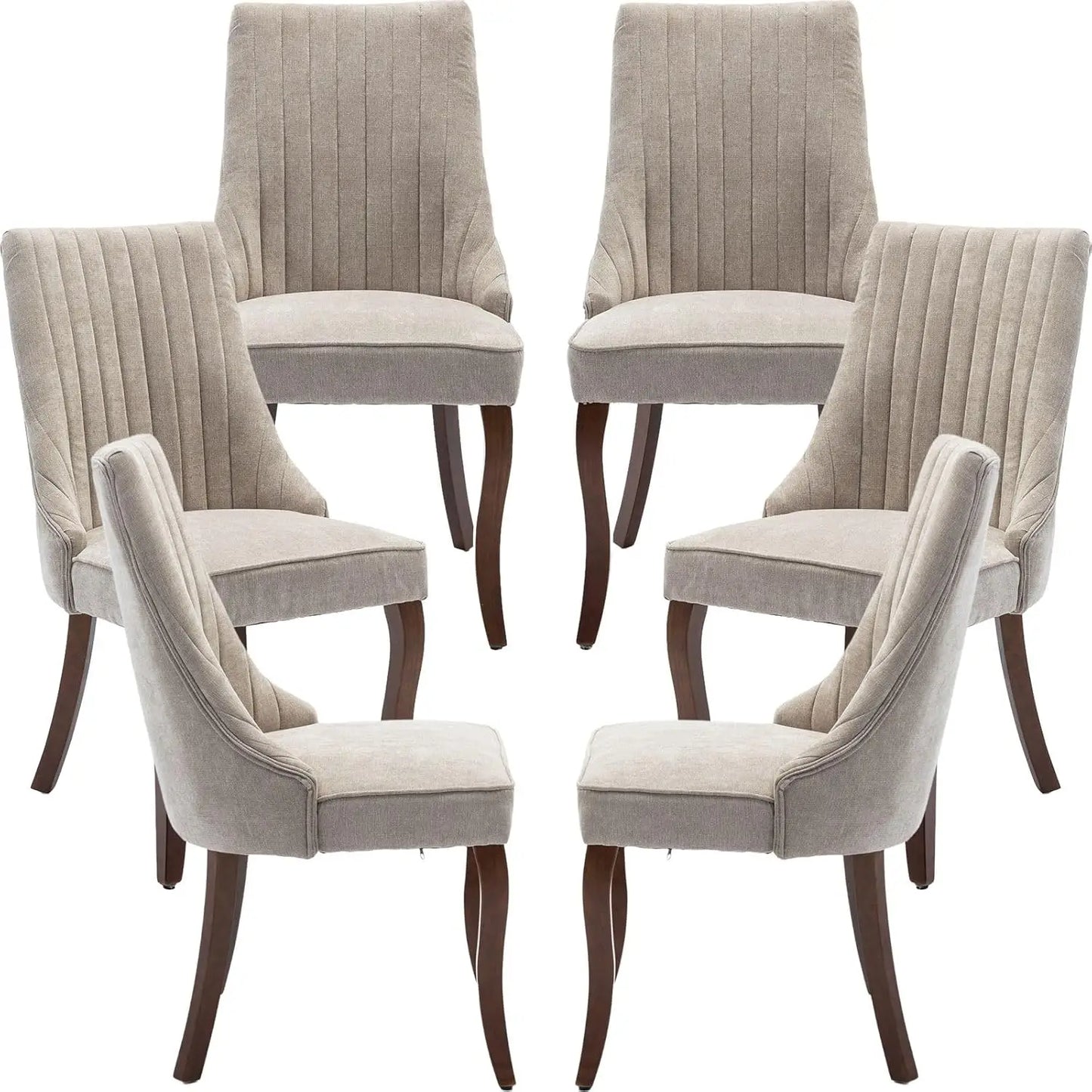 Velvet Upholstered Dining Chairs Set of 6 Mid Century Wood Legs Kitchen Room Easy Assembly Beige 6pcs,Customized