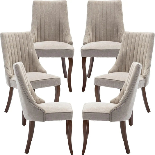 Velvet Upholstered Dining Chairs Set of 6 Mid Century Wood Legs Kitchen Room Easy Assembly Beige 6pcs,Customized