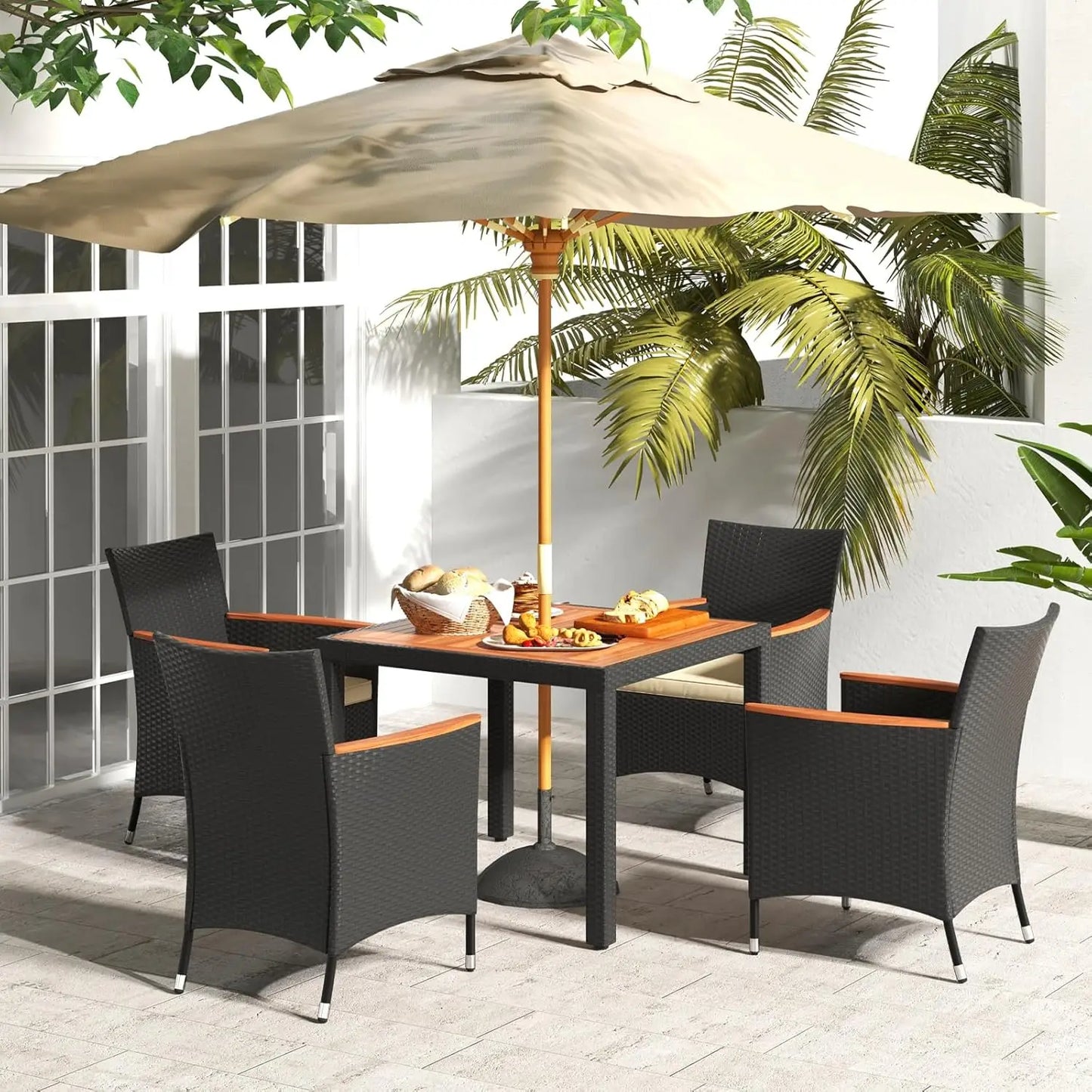 Compact balcony rattan garden furniture set ideal for small outdoor spaces.