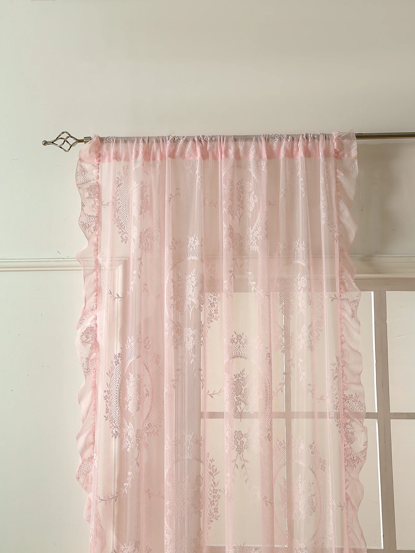 78 Inch Pink Lace Round Mirror Rod Pocket Curtains for Girls Cute Atmosphere Bedroom Balcony Home Decor Curtains
