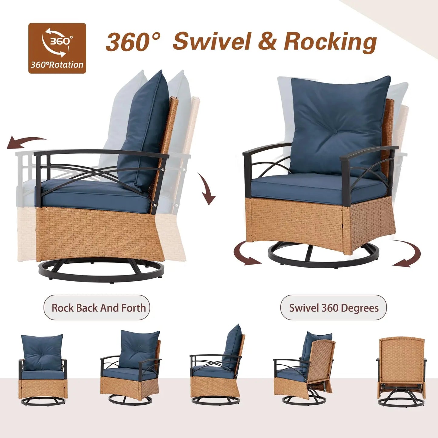 XIAOLANG Patio Furniture Set Outdoor Rocker Chairs with Cushions