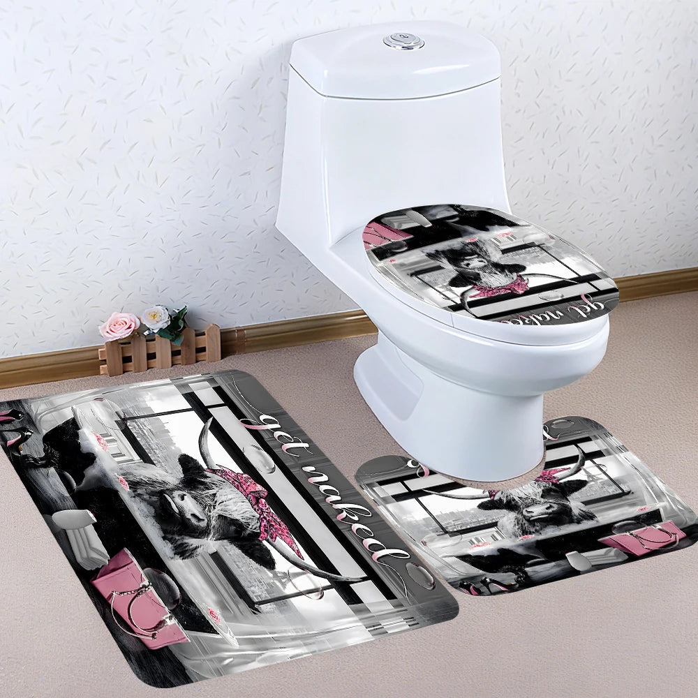 Cow Window Shower Curtain 4pc Polyester 2D Print Modern Home