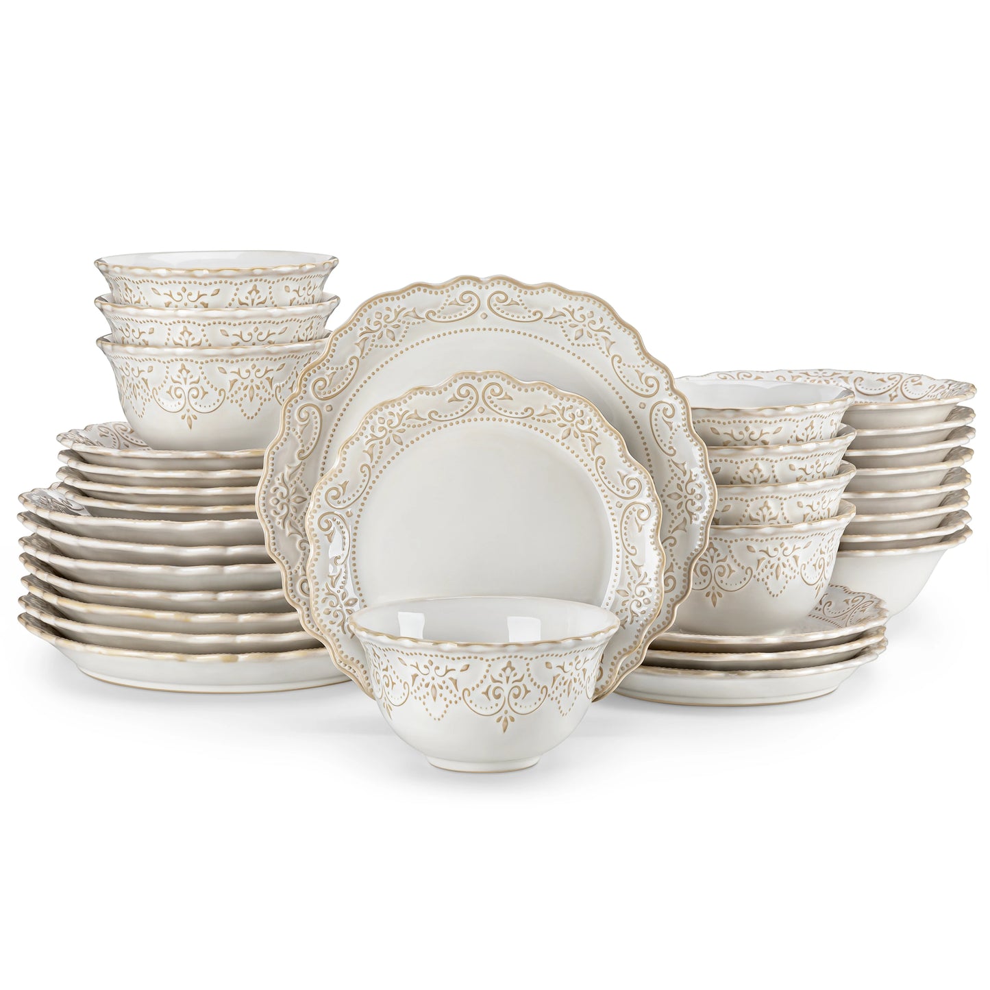 MALACASA Stoneware Dinnerware Set Relief 16 And 32 Piece With Plates Bowls