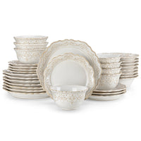 MALACASA Stoneware Dinnerware Set Relief 16 And 32 Piece With Plates Bowls