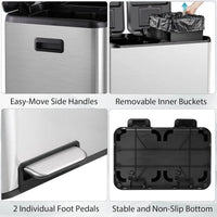 Stainless Steel Dual Trash Can With Foot Pedal For Kitchen