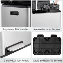 Stainless Steel Dual Trash Can With Foot Pedal For Kitchen