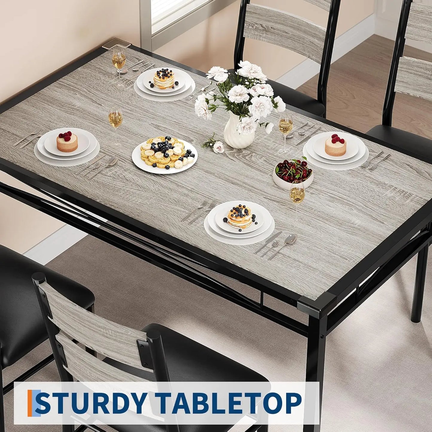 Acekool Table Set for 4 With Upholstered Chairs